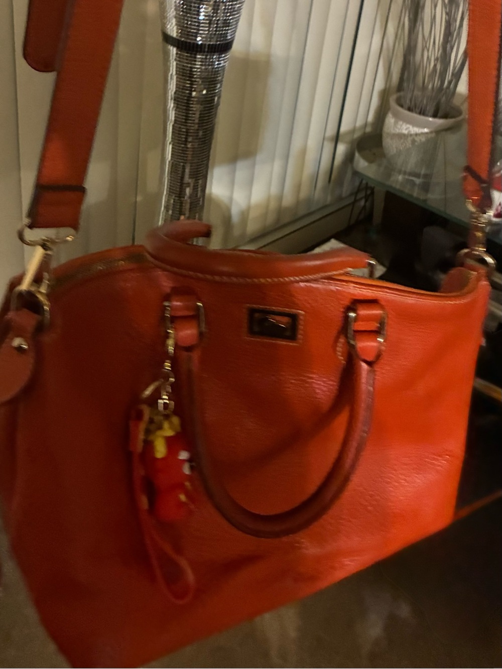 Dooney & Bourke Vibrant Orange Pebbled Leather Satchel with Charm - Picture 15 of 16